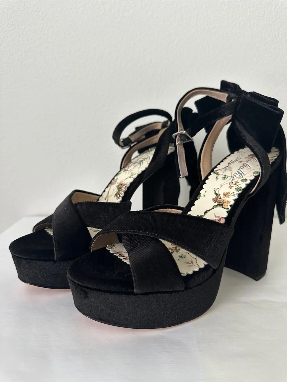 Antonio Melani x Nicola Bathie BLACK Lila Velvet Bow Platform Dress Sandals 7.5 - Picture 2 of 4